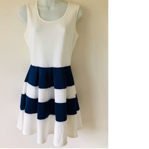 Ivory and Navy Sleeveless Dress